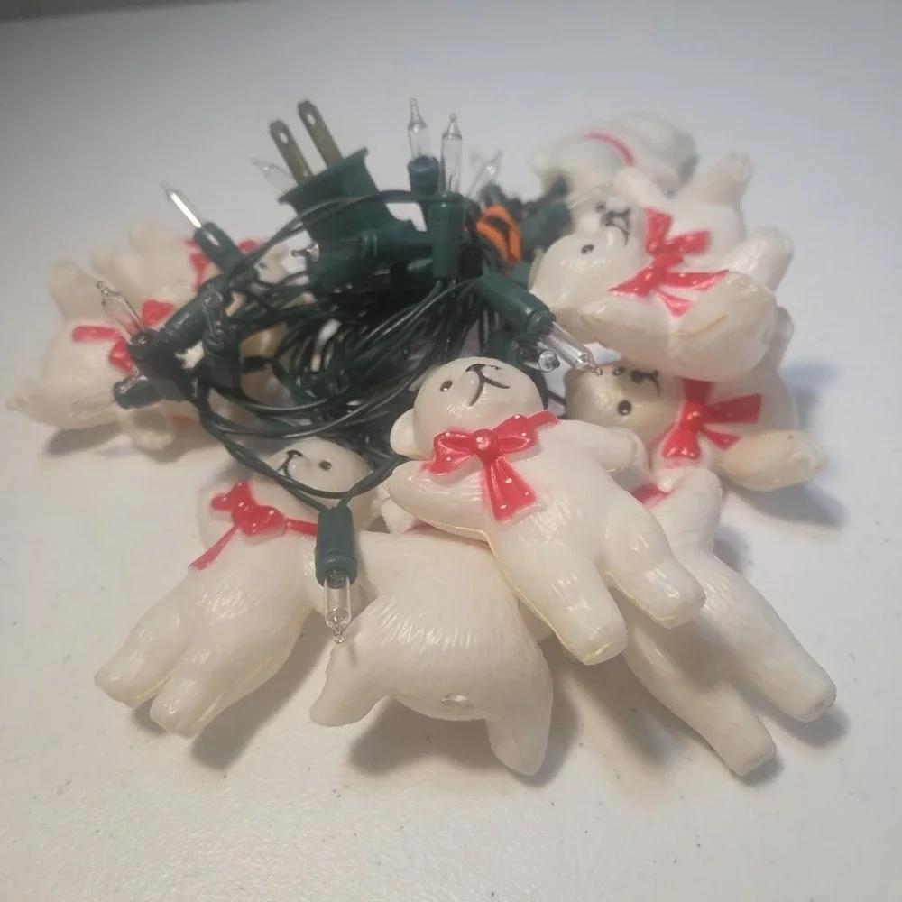Vtg Blow Mold Patio Indoor Outdoor Lights Polar Bear Plastic String of 10